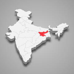 Jharkhand state location within India 3d map