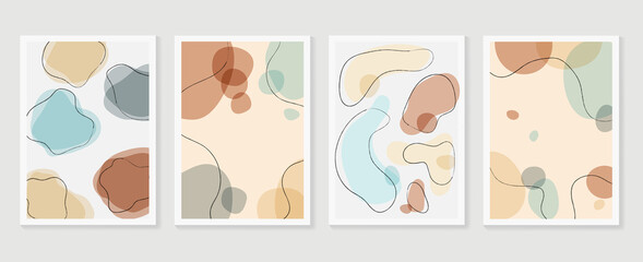 Abstract wall arts vector collection.  Earth tones organic shape Art brush design for wall framed prints, canvas prints, poster, home decor, cover, wallpaper. Vector illustration
