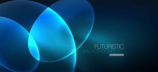 Neon ellipses abstract backgrounds. Shiny bright round shapes glowing in the dark. Vector futuristic illustrations for covers, banners, flyers and posters and other