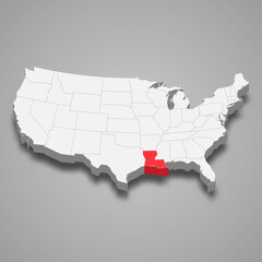 Louisiana state location within United States 3d map