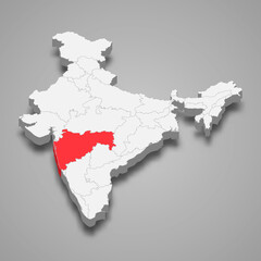 Maharashtra state location within India 3d map
