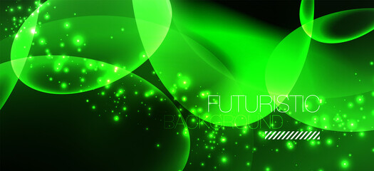 Neon ellipses abstract backgrounds. Shiny bright round shapes glowing in the dark. Vector futuristic illustrations for covers, banners, flyers and posters and other