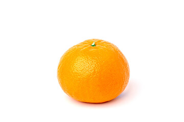 Fresh and juicy organic Mandarin orange with green stalk isolated in white background.