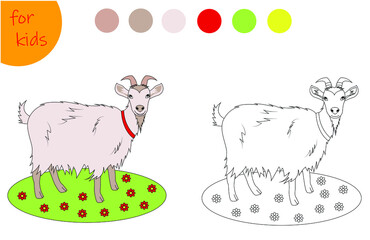 Obraz na płótnie Canvas Coloring the outline of a cartoon goat.Farm animals. Coloring book for children. Coloring by color. Vector illustration isolated on a white background