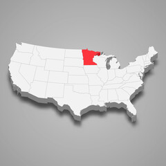 Minnesota state location within United States 3d map