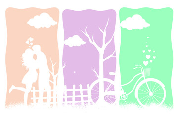Naklejka na ściany i meble Happy Valentine, lovers, bicycles and autumn trees