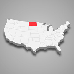 Fototapeta premium North Dakota state location within United States 3d map