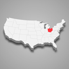 Ohio state location within United States 3d map