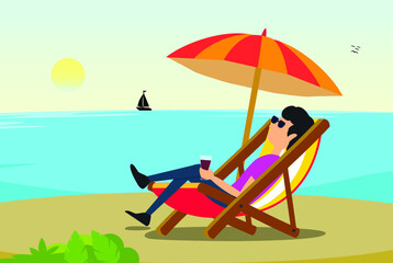 Man relaxing on beach holiday concept vector design