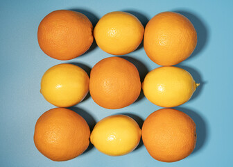 Creative idea with citrus copy space , Flatlay, top view lemon with oranges