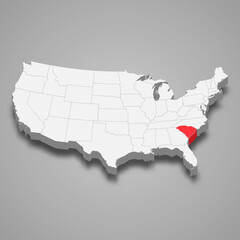 South Carolina state location within United States 3d map