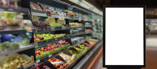 blank advertising billboard on supermarket screen MOCKUP for advertising Digital Marketing