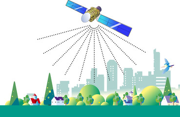 通信衛星のネットワークのある都会と住宅街 © kawano