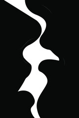 two kissing people black silhouette. Shadow black vector illustration on a white background. Kissing couple silhouette. Two lovers kissing each other. 