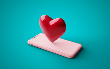 Mobile Phone With A Heart On The Couch. Customizable color background, 3d Render