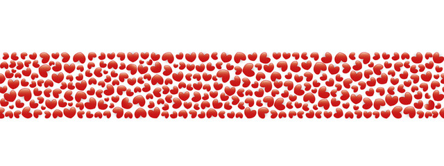 
Hearts with shadow. Seamless horizontal border. Repeating vector pattern. Isolated colorless background. Valentines Day. Endless ornament of red hearts. Place for text. Idea for web design, banner.