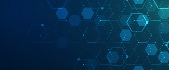 Digital technology background. Abstract hexagons background with lines and dots. Design for science, medicine or technology