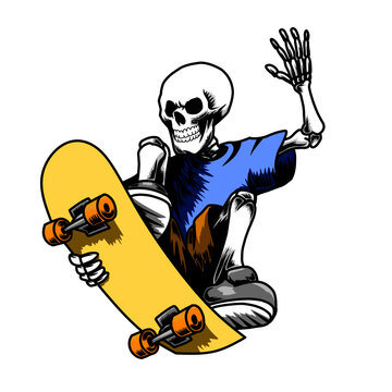 skull playing skateboard