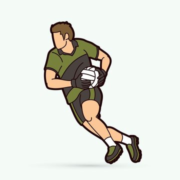 Gaelic Football male player cartoon graphic vector.