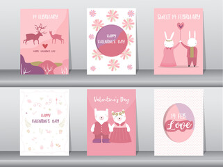 Fototapeta na wymiar Set of cute animals poster,Design for valentine's day ,template ,cards,Vector illustrations 