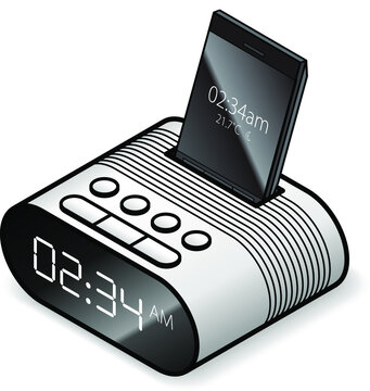 A Clock Radio With A Phone Docked On Top.