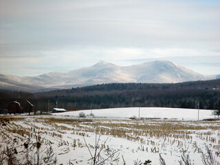 Jay Peak and a corn field in Vermont