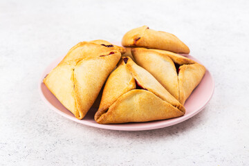 Traditional hamantaschen cookies with jam for Purim celebratio