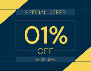 Sale special offer 1% off sign, 1 percent Discount sale minimal banner vector illustration