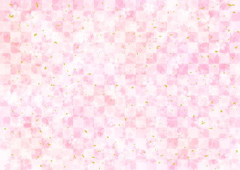 市松模様、和風な桜の背景、フレーム