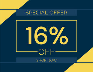 Sale special offer 16% off sign, 16 percent Discount sale minimal banner vector illustration