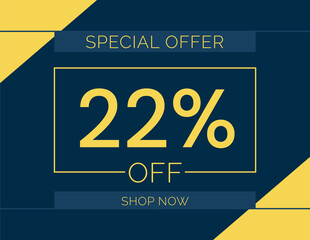Sale special offer 22% off sign, 22 percent Discount sale minimal banner vector illustration