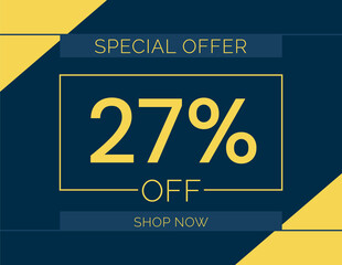 Sale special offer 27% off sign, 27 percent Discount sale minimal banner vector illustration