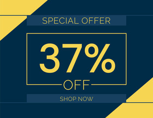 Sale special offer 37% off sign, 37 percent Discount sale minimal banner vector illustration
