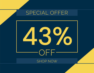 Sale special offer 43% off sign, 43 percent Discount sale minimal banner vector illustration