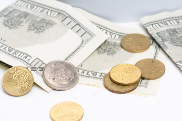 Coins on white background