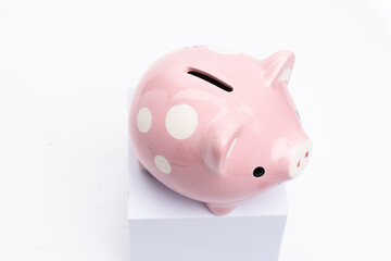 Savings concept. Piggy bank on white background