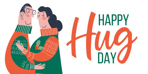 Happy hug day. Vector greeting card, illustration.