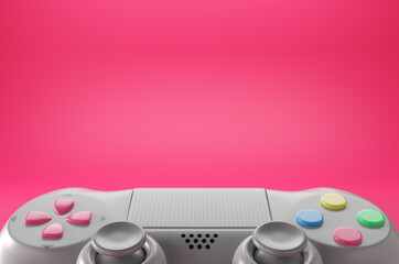 A half of Modern white wireless videogame controller with touch pad on a pink gradient background. 3d rendering.Copy space for insert content.
