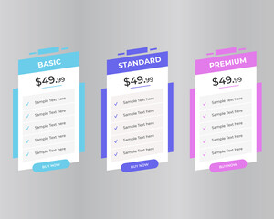 vector pricing table web element