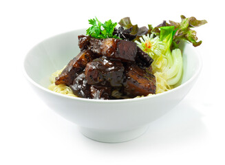 Spicy Braised Pork Belly ontop Egg Noodles