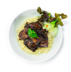 Spicy Braised Pork Belly ontop Egg Noodles