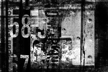 Abstract grunge futuristic cyber technology background. Drawing on old grungy surface. Monochrome abstract grunge black and white illustration	
