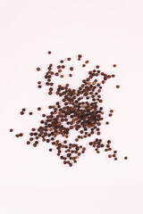 brown and black balls of pepper are scattered randomly