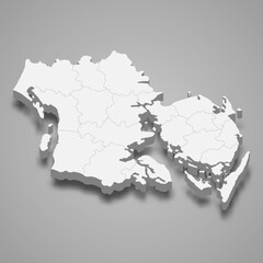3d isometric map of Syddanmark is a region of Denmark, vector illustration