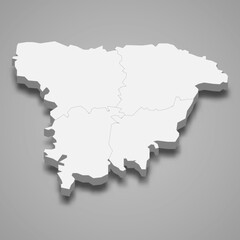 3d isometric map of Sylhet is a division of Bangladesh