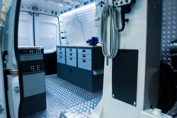 A van for workers. Interior of the workers' van. © dizfoto1973