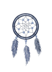 Dreamcatcher watercolor illustration. indigo.Postcard.