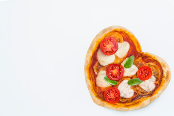 Margarita pizza with form of heart