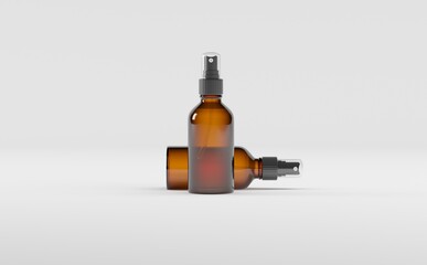 Amber Spray Bottle Mockup 3D Illustration-Two Bottles