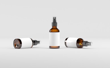 Amber Spray Bottle Mockup 3D Illustration - Three Bottles